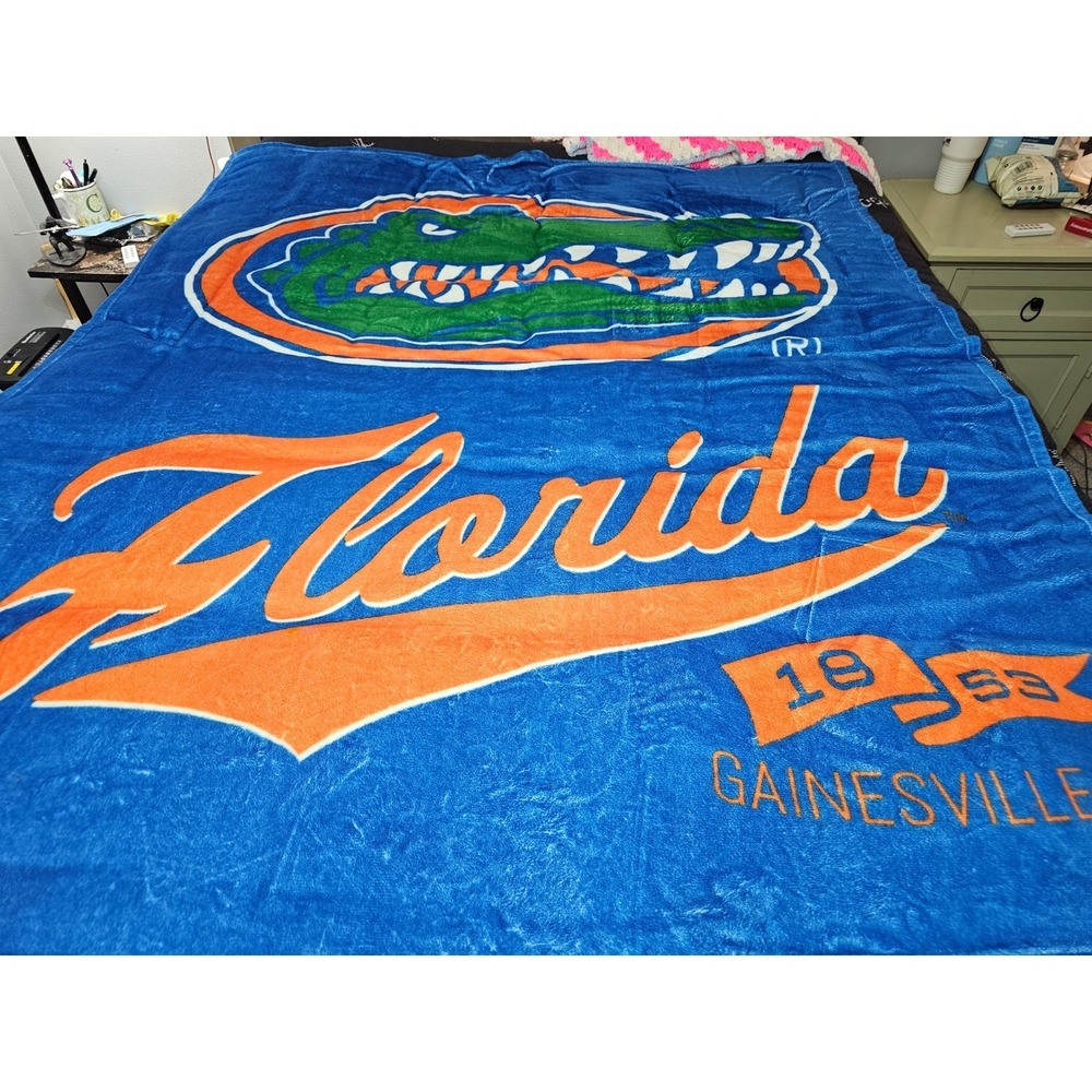 University of Florida Gators Plush Throw Blanket Blue Orange 1853 UF Gainesville